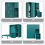 Lit escamotable mural simple avec bibliothèque, armoire supérieure, bureau extensible et rangement latéral, bleu sarcelle-128998822