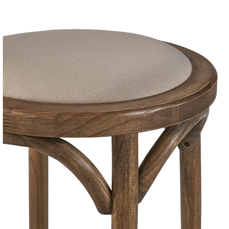 Alcea Upholstered Stool with Solid Wood Frame, Brown