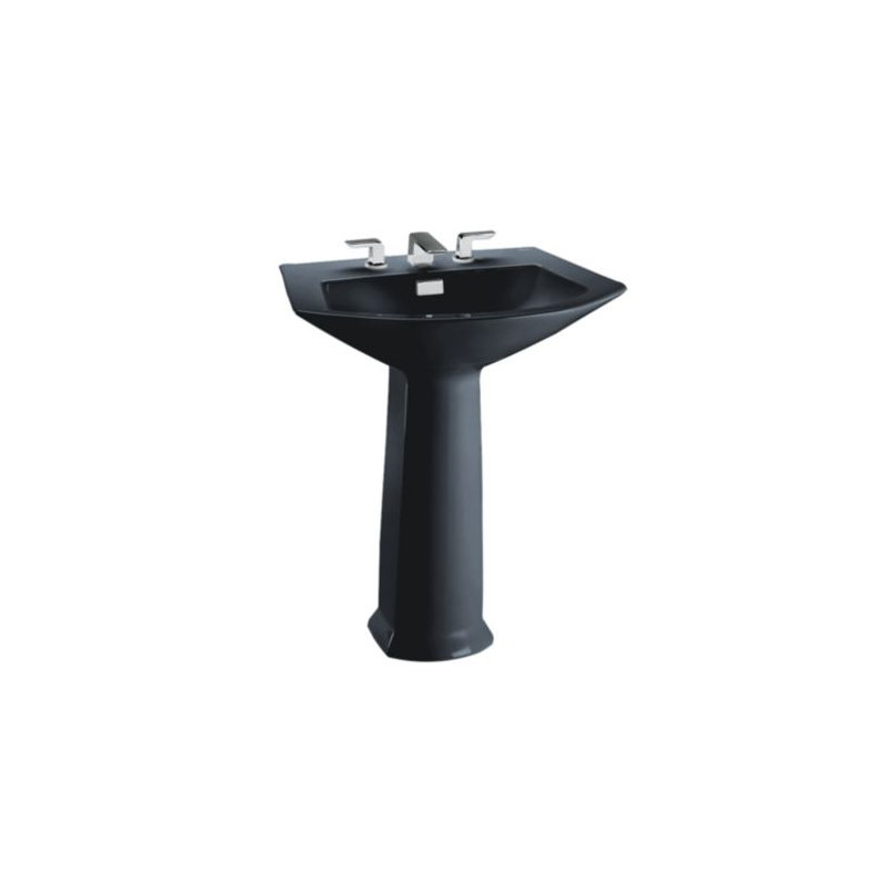 Soiree Vitreous China 28" Pedestal Bathroom Sink with Overflow, Ebony, 8" Centers