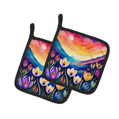 Colorful Crocus Pair of Pot Holders