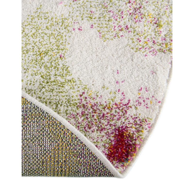 Adelinah Floral Ivory/Green/Red Area Rug, Round 4'1"