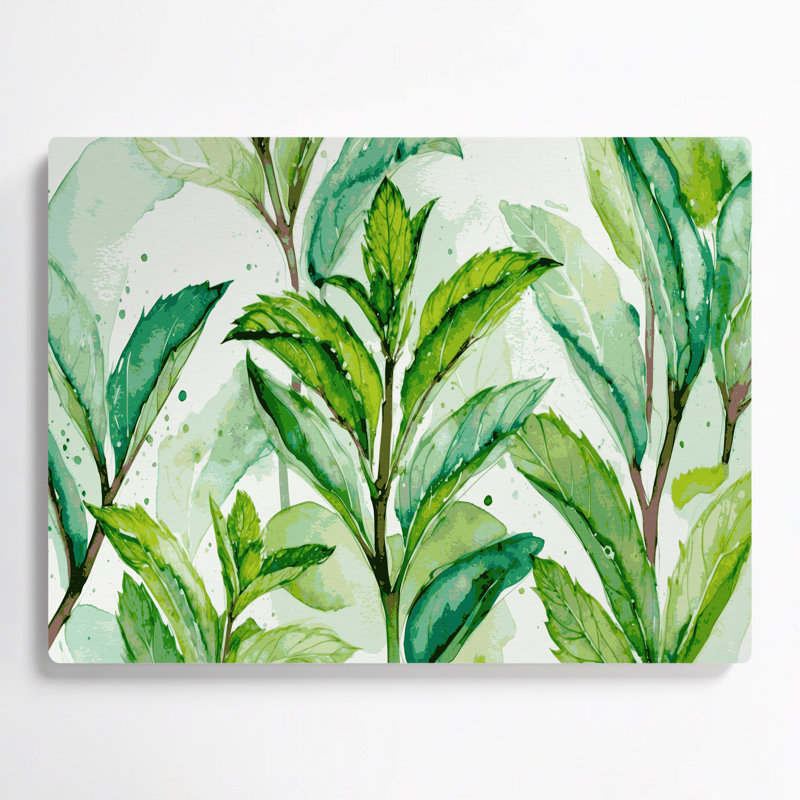 Art mural botanique vert menthe en métal, H 12 po x l 18 po