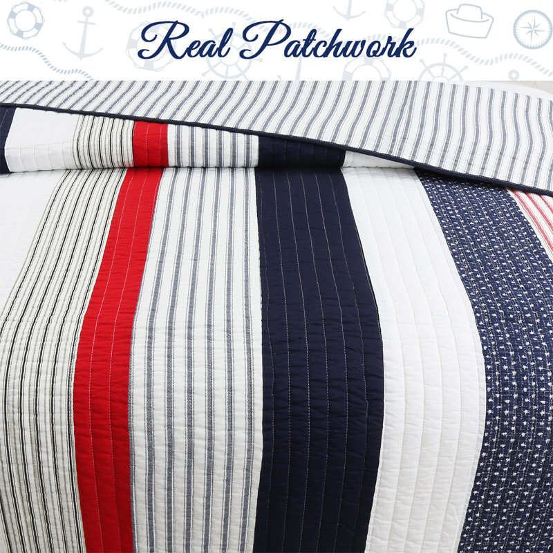 Cotton Striped Quilt, Queen Quilt + 2 Standard Shams
