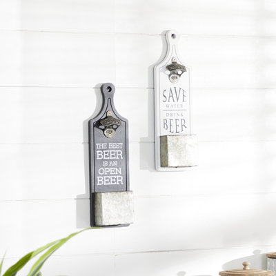 Wood Beer Bottle Opener 2 Storage Slot Sign Multi Colored Wall Decor Set