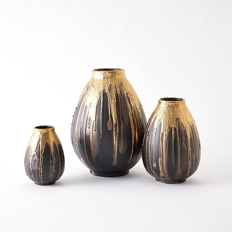 Cauldron Vase-Gold-Med, 15.5" H x 11" W x 11" D