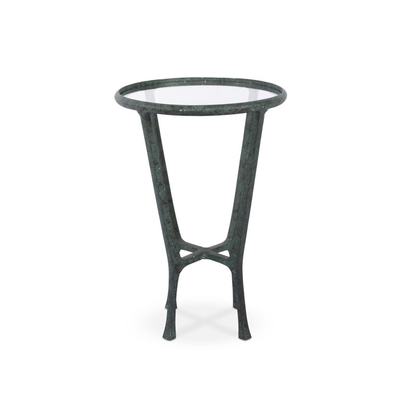 Creighton Glass End Table, Aged Brass