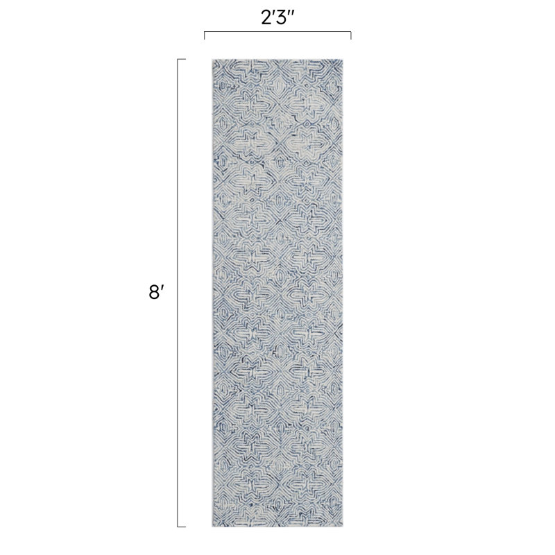 Barranco Hand Tufted Wool Blue/White Area Rug, Runner 2'3" x 8'