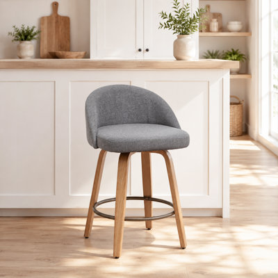 Louise Wood Velvet Swivel Bar Stools