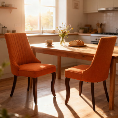 Ensemble de 2 chaises de salle à manger, chaises de cuisine rembourrées en lin avec siège rembourré épais et pieds incurvés en bois massif, chaises d'appoint modernes et confortables pour la salle à manger, le café et le bureau personnel