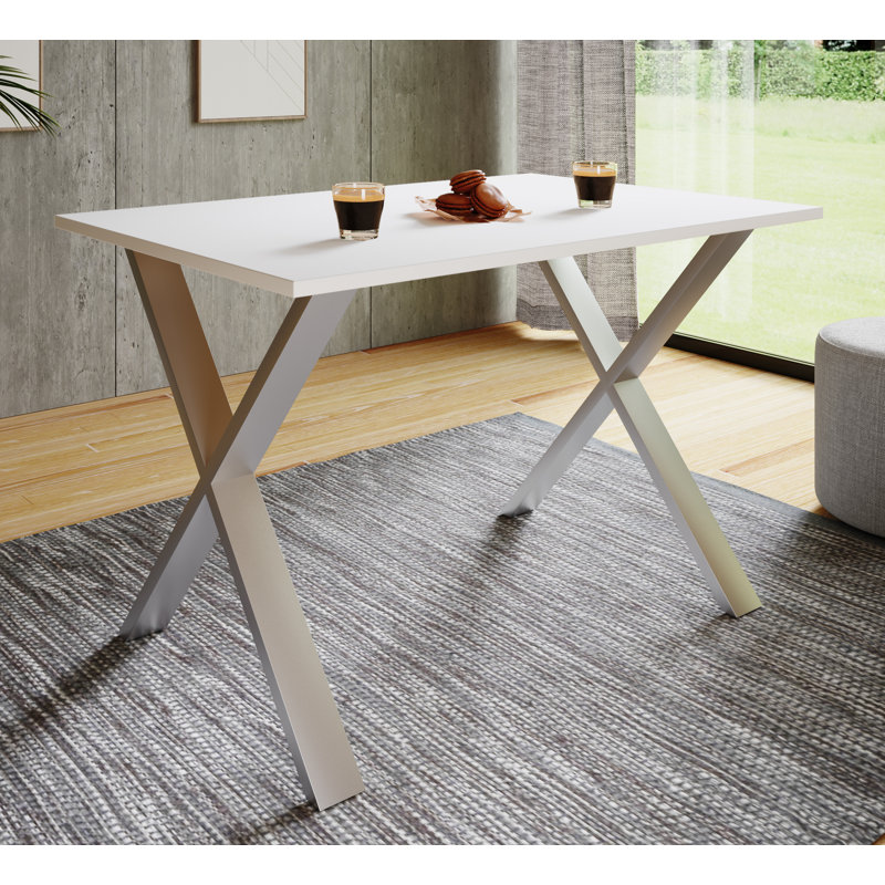 Alwilda Metal Base Dining Table, White, 76cm H x 140cm W x 50cm D, Browning