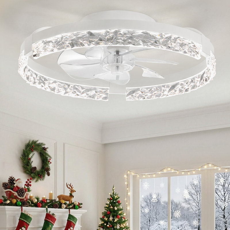 Ventilateur de plafond encastré moderne 20 "avec lumière, bords en cristal taillé en diamant Cissline, pour les chambres et les espaces de vie