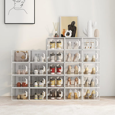 Clear Plastic Stackable Shoe Storage Boxes With Ventilation, Snap-Tight Clasp Design For Closet, Entryway, And Under Bed Organization, 12-Pack