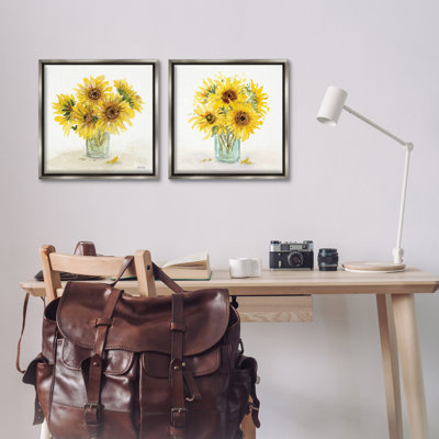 «Sunflower Bouquet Jar», ensemble de 2 toiles flottantes encadrées par Paul Brent