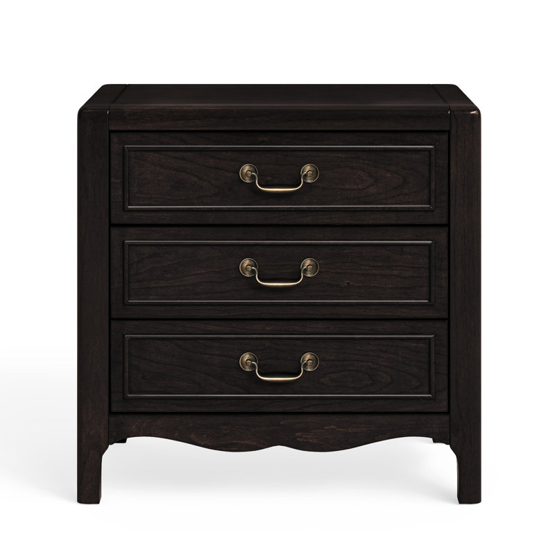 Ensemble de chambre à coucher en bois massif de style Mid-Century moderne Annisée (ensemble de 3), Black, Queen