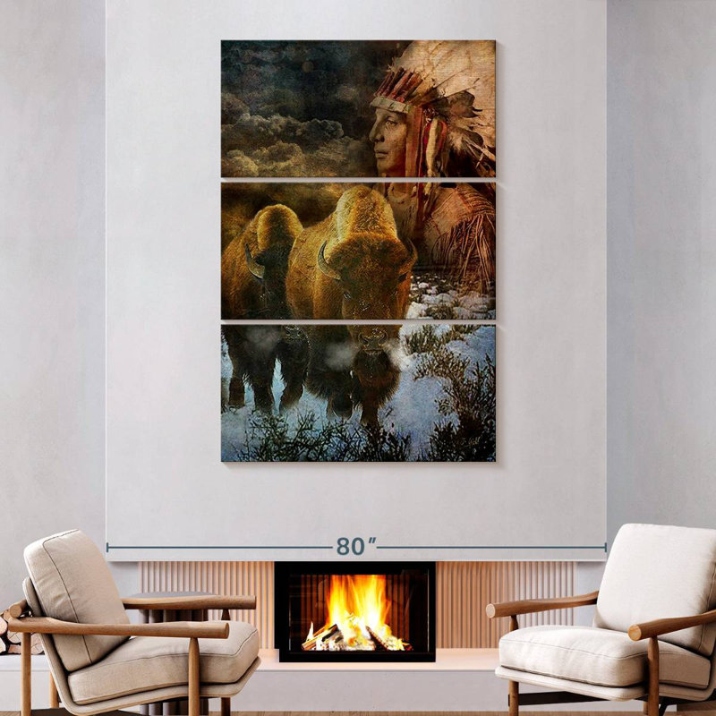 Lelar Bison And The Chief, 74" H x 48" W