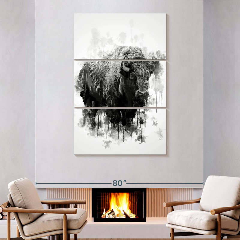 Bison Brampt noir et blanc, H 74 po x l 48 po