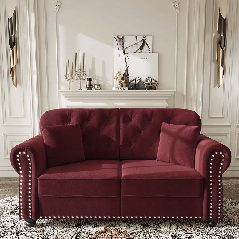 Mid-Century Modern Chesterfield Sofa, Velvet with Nailhead Trim