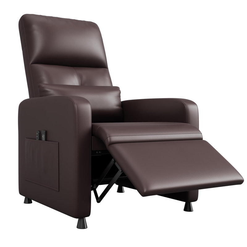 Fauteuil inclinable électrique en cuir de polyuréthane brun 26A avec support lombaire réglable pour port USB et poches latérales de rangement pour le cinéma maison