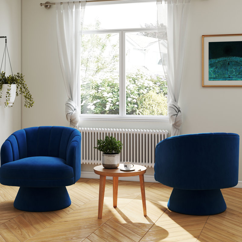 Murrow Velvet Swivel Barrel Chair(Set of 2), Navy Blue
