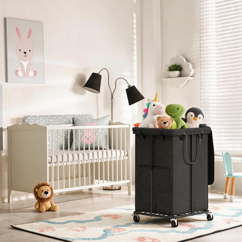 Black 150L Laundry Basket With Lid, Oxford Cloth, Metal Frame, Wheels, Removable Inner Pocket, Versatile Space