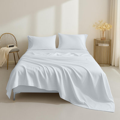 New Season - Ensemble de draps en coton - Draps 100% coton à densité de tissage 500 fils avec draps profonds en coton doux (très grand, blanc optique brillant)