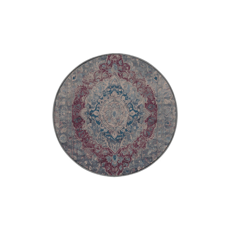 Machine Washable Gray Area Rug, Round 3'