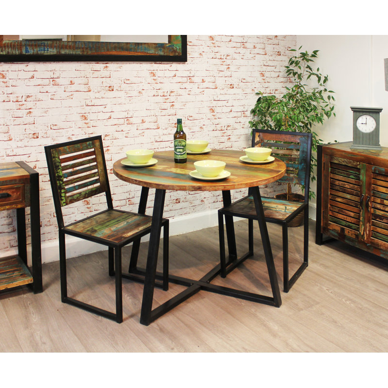 Abbye Round Solid Wood Top Metal Base Dining Table