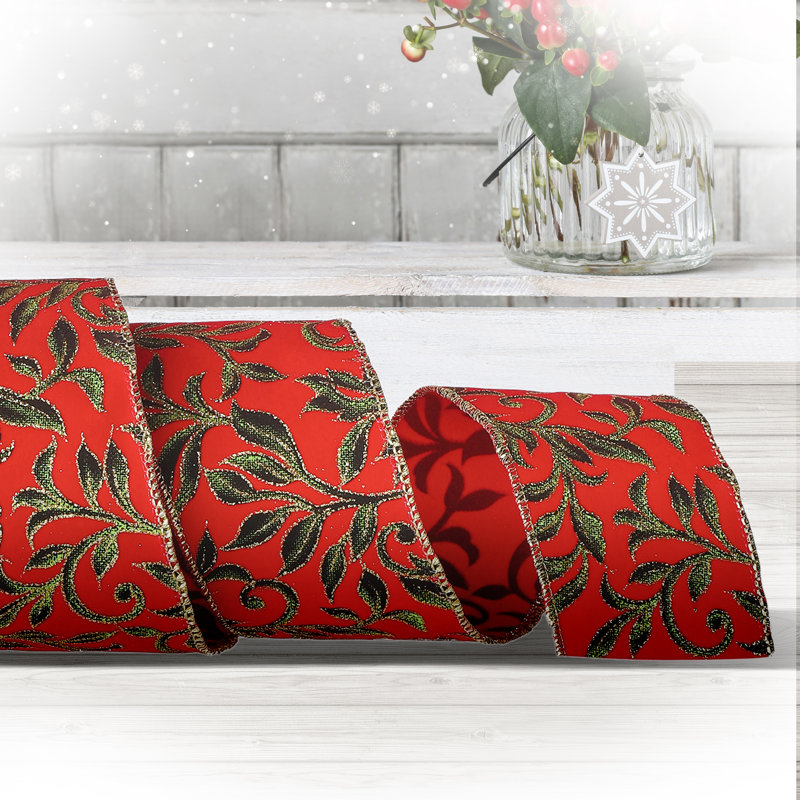 Printed Leaf Vine On Velvet Ribbon