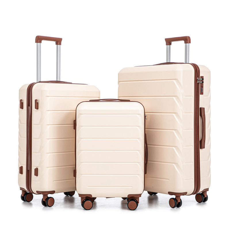 20 po / 24 po / 28 po 3 pièces / ensemble en valise à roulettes ABS, couleur assortie, avec serrure à combinaison, Beige