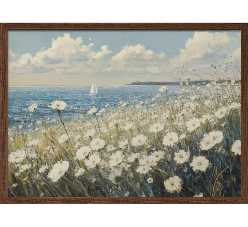 «Wild Flowers Field», art mural texturé encadré, Encadrement brun, H 36 po x l 48 po