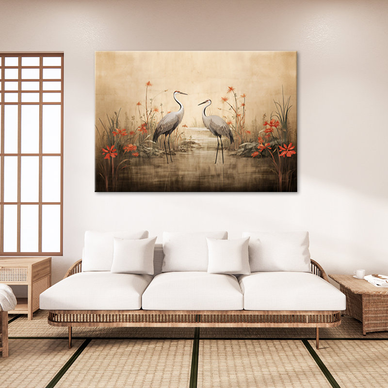Cranes At The Lake - No Frame Print on Canvas