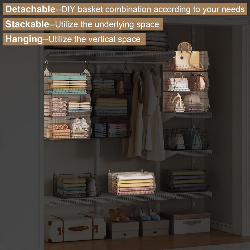 Tablettes suspendues à 3 niveaux pour garde-robe avec séparateur, organisateurs de garde-robe très grands et rangement, organisateur de vêtements suspendus, chandails, sacs à main, embrayages, accessoires