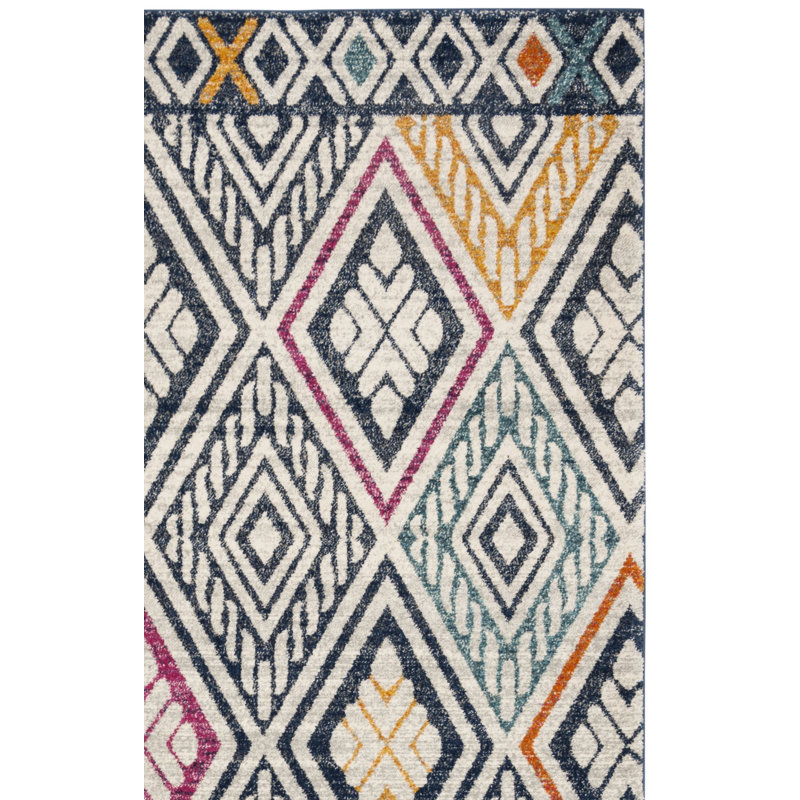 Tapis bleu marine / ivoire Allard Ikat, Tapis de couloir 2 pi 2 po x 7 pi