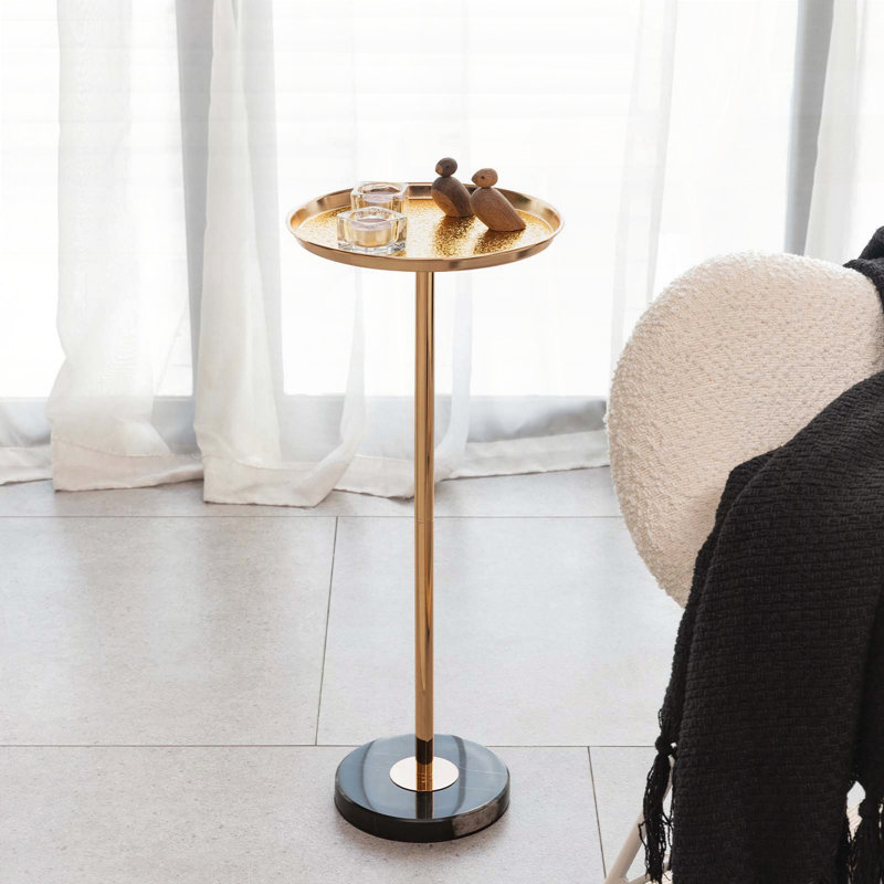 Table d'appoint à hauteur réglable avec base en marbre naturel - or, 1