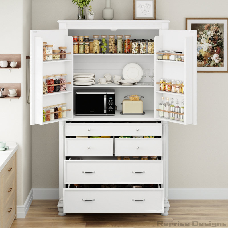 Garde-manger autoportant de 77,3 po de hauteur avec comptoir et tablettes de porte, White