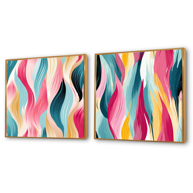 Cleto - Ensemble de 2 collages carrés à formes abstraites, H 16 po x l 33 po, Cadre flottant doré