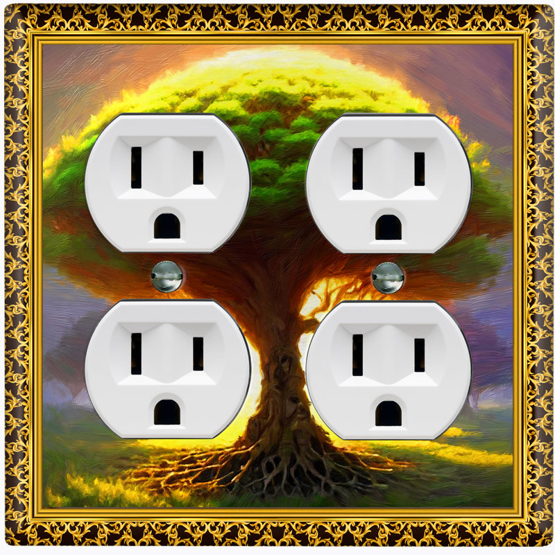 Green Fantasy Ethereal Tree Paint Print 2 - Gang Toggle Light Switch Standard Wall Plate