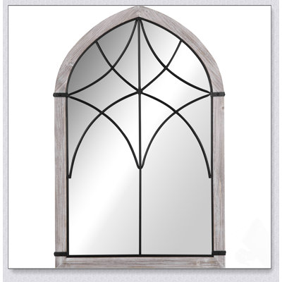 36.5 X 23.5 Inch Large Farmhouse Wall Mirror With Arch Window Design For Rustic Home Decor, Durable And Stylish
