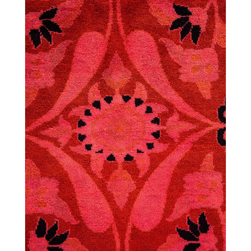 Tapis rose noué à la main de conception unique Chimel