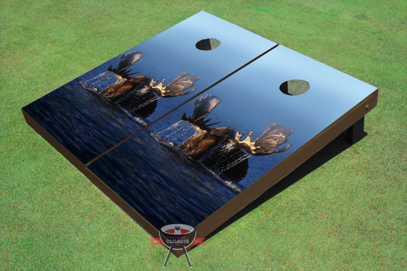 Ensemble de 2 panneaux d'orignaux dans le lac Cornhole 2 pi x 4 pi