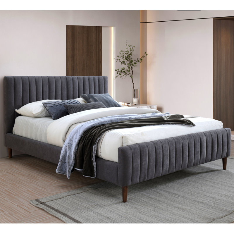 Lit plateforme tapissier Spencer Catisha, Gris foncé, Grand