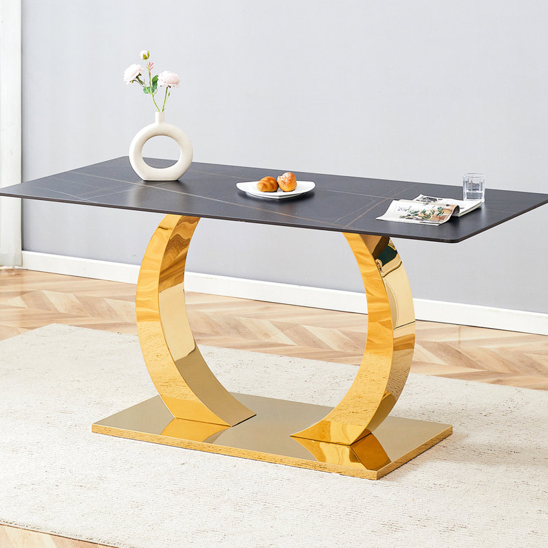 63 x 31,5 table en pierre frittée de 30 pouces - et pièce tendance. Bureau brûlé avec texture marbrée. Pieds en acier inoxydable. Chauffer le dessus. Assemblage facile. Autocollant noir texturé