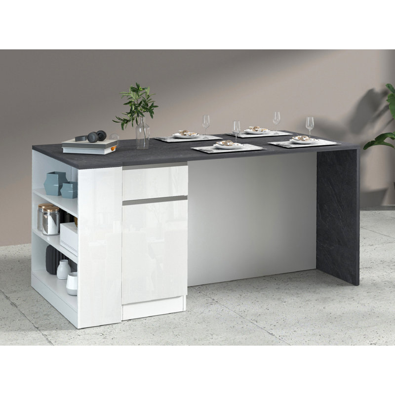 SOLE Wood Kitchen Island, White/Grey