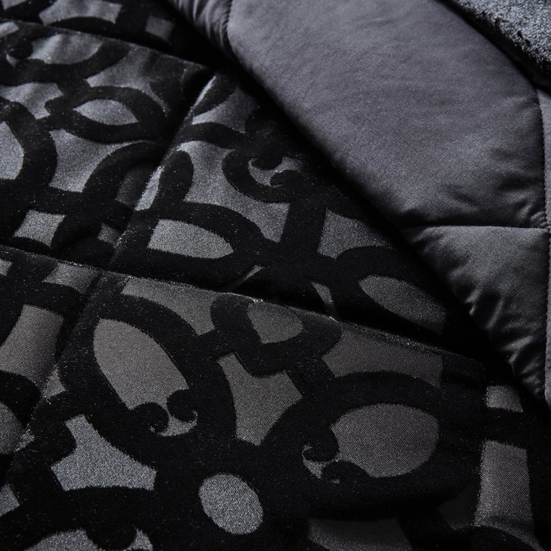 Lattice Cut Velvet 220x230cm Blanket Bedspread, Black