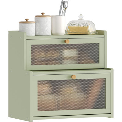 Bread Box for Kitchen Countertop, Large Bamboo Bread Storage Container with Double Layer, Bread Holder for Homemade Bread, Farmhouse Corner Organizer for Pantry