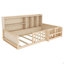 Full Size Kids Wooden Platform Bed Frame with Guardrail Fence, Side Storage Shelves & Book Shelf, Space Saving Floor Bed, Natural-134643829-134643832