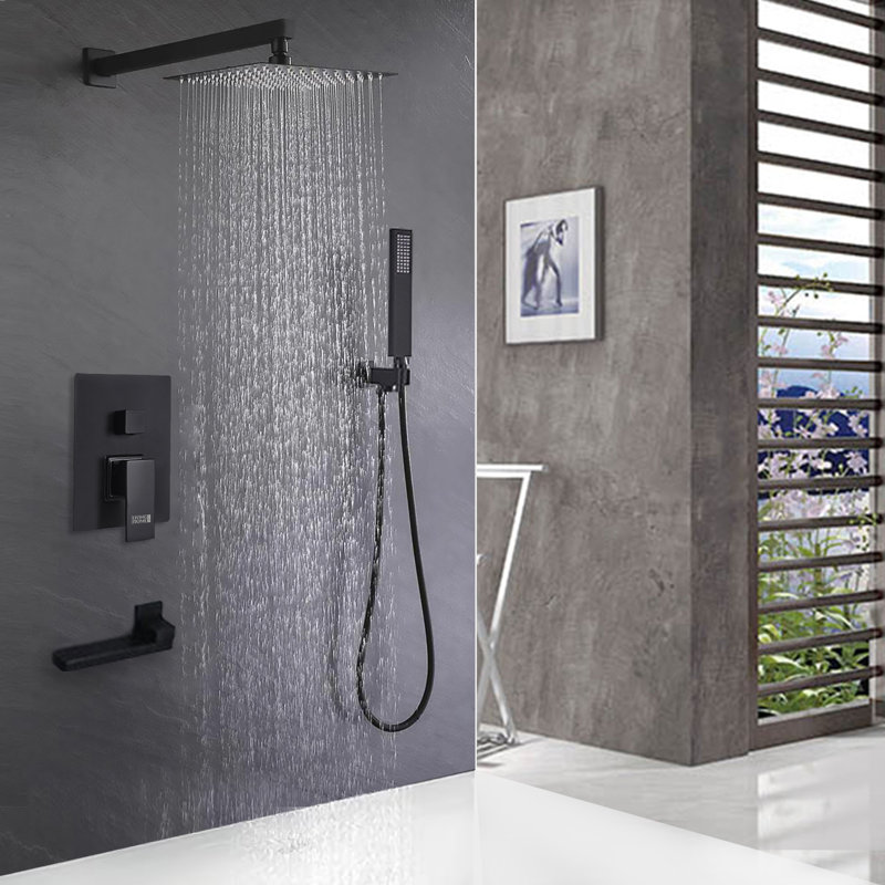 Square rod double valve concealed black shower kit