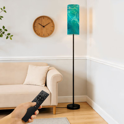 Lampe sur pied Sea Waves Ocean Wave Splashing Water Blue Water Laissez de l'espace pour écrire Lampe sur pied à intensité variable avec télécommande Interrupteur au pied avec ampoule Abat-jour haut Pôle d'angle pour le salon, la chambre et le bureau