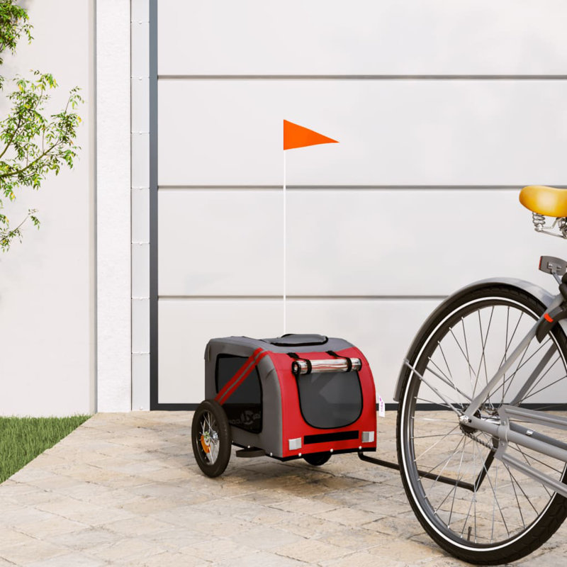 vidaXL Pet Bike Trailer Oxford Fabric and Iron, 53cm H x 124cm W x 53cm D, Red/Grey