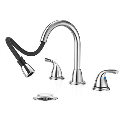 Robinet pour salle de bain avec douchette extractible, or brossé, robinet de salle de bain extensible à 3 trous de 8 pouces, avec bonde escamotable et conduite d'alimentation en eau